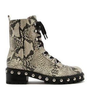 NEW Schutz Women Andrea Snakeskin Embossed Stud Military Platform Lace Up Boot